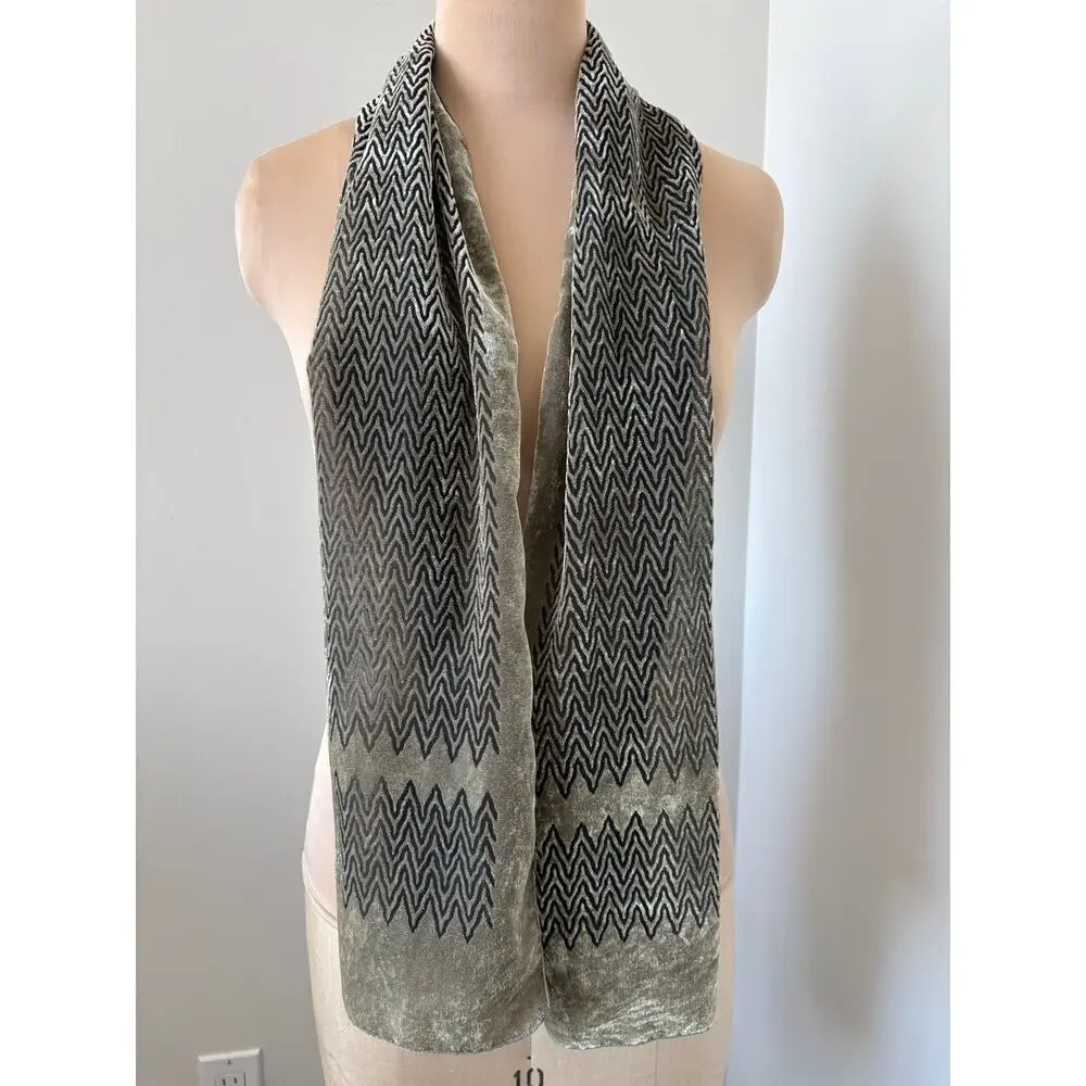 Olive Taupe Black Chevron Pattern Velvet Burnout Neck Scarf Y2K FLAW